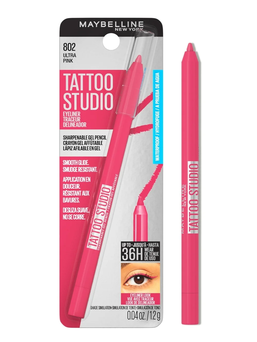 Maybelline Tattoo Studio Sharpenable Gel Waterproof Eyeliner, 802 Ultra Pink